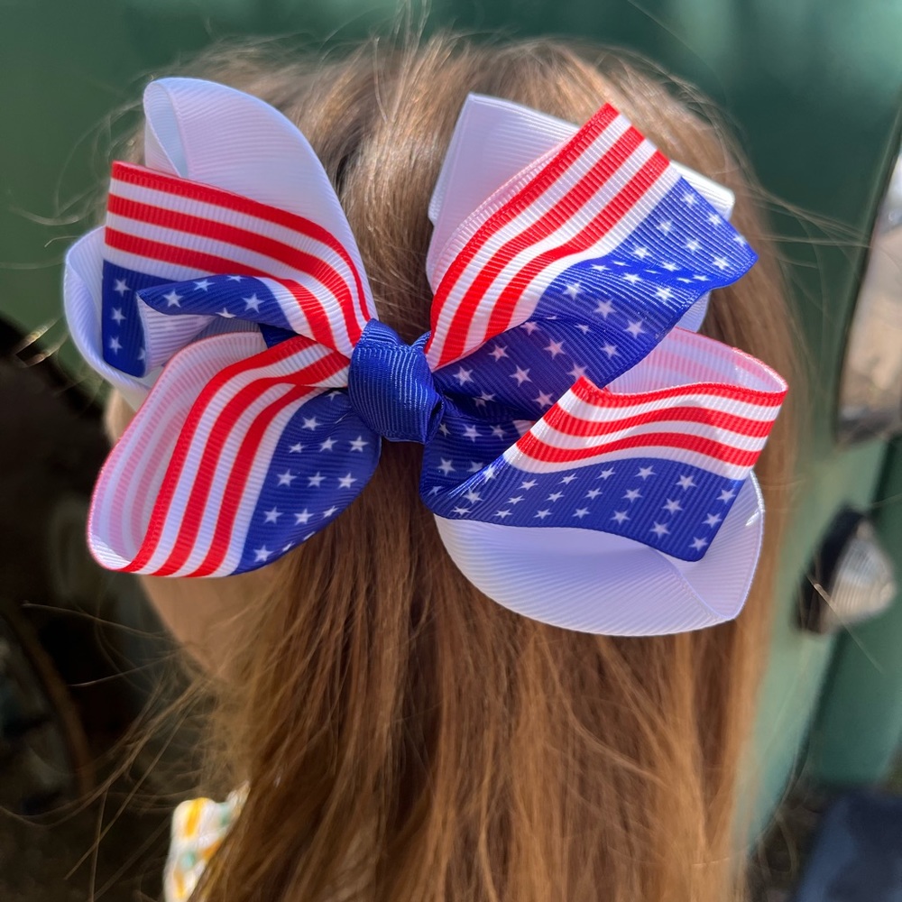 2 Handmade White Americana Hair Bows